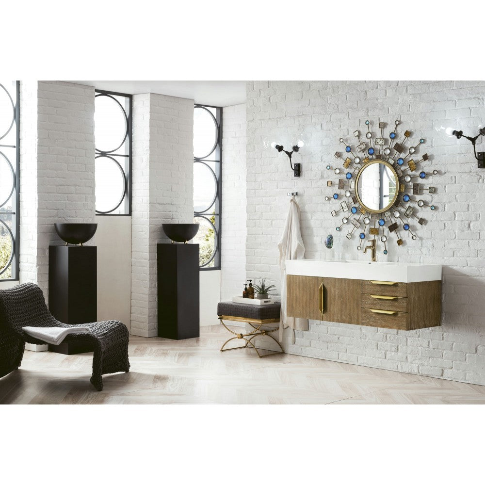 Mercer Island 48" Single Vanity Latte Oak Radiant Gold w/ White Composite Top