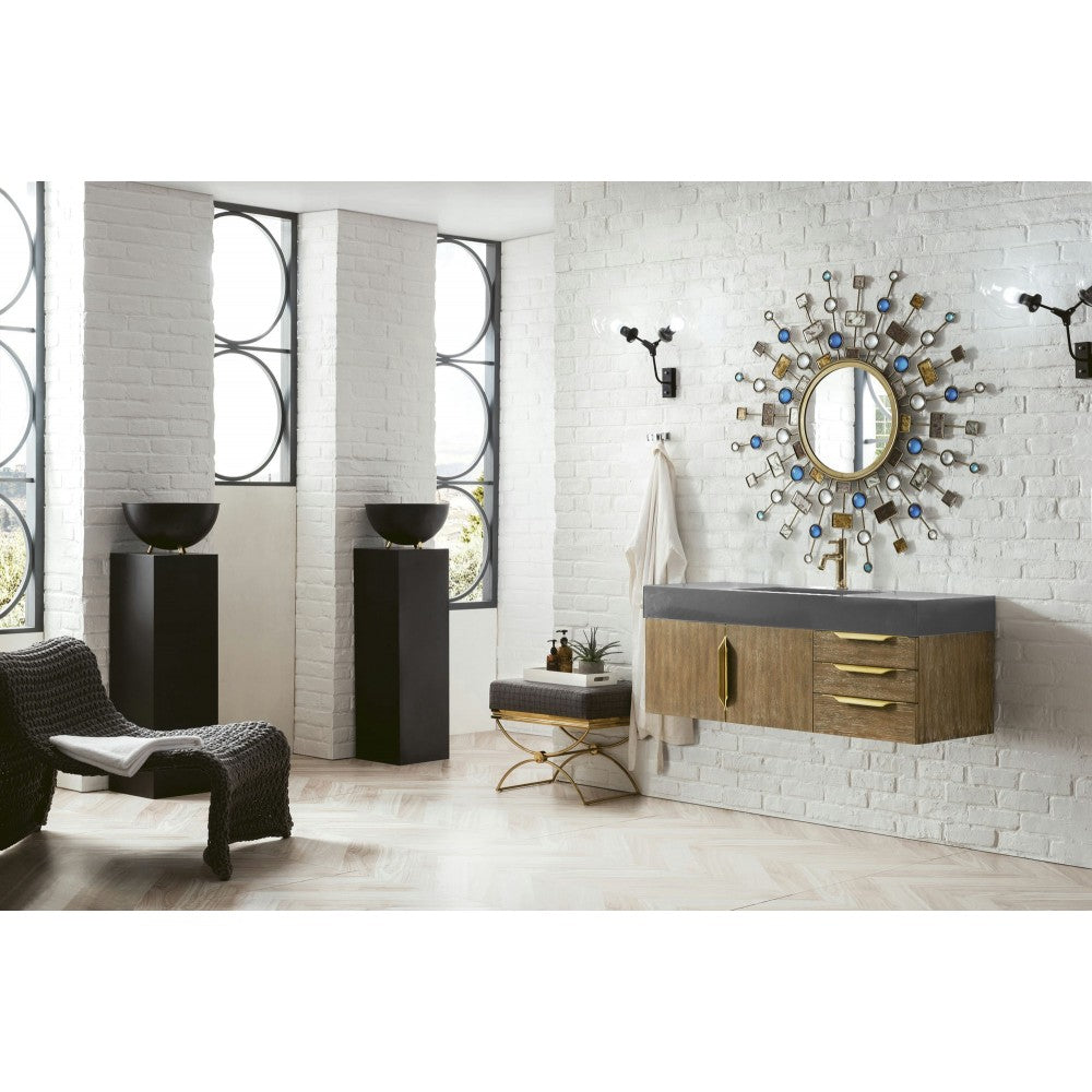 Mercer Island 48" Single Vanity Latte Oak Radiant Gold,Dusk Gray Composite Top