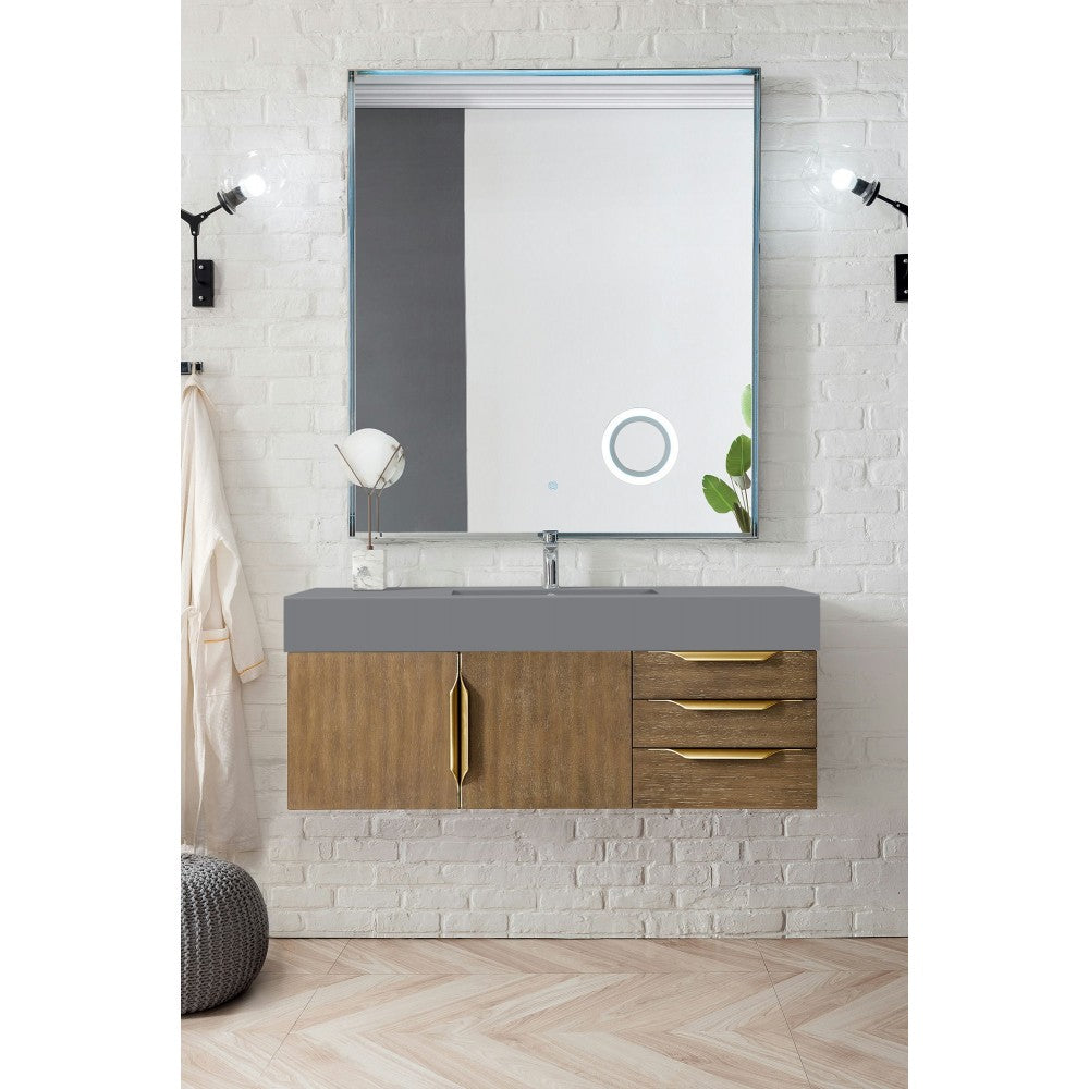 Mercer Island 48" Single Vanity Latte Oak Radiant Gold,Dusk Gray Composite Top