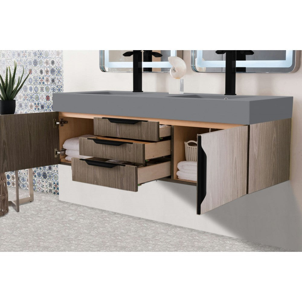 Mercer Island 59" Double Vanity Ash Gray Black w/Dusk Gray Glossy Composite Top