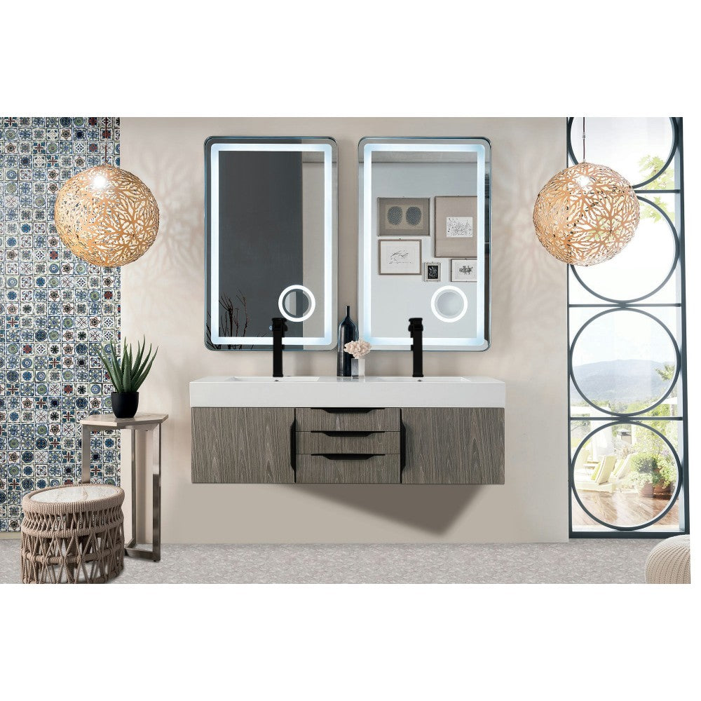 Mercer Island 59" Double Vanity Ash Gray Black w/Glossy White Composite Top
