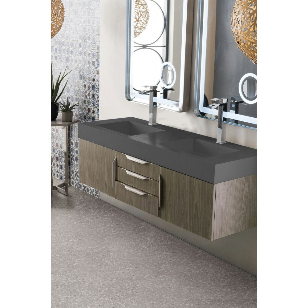 Mercer Island 59" Double Vanity, Ash Gray w/ Dusk Gray Glossy Composite Top