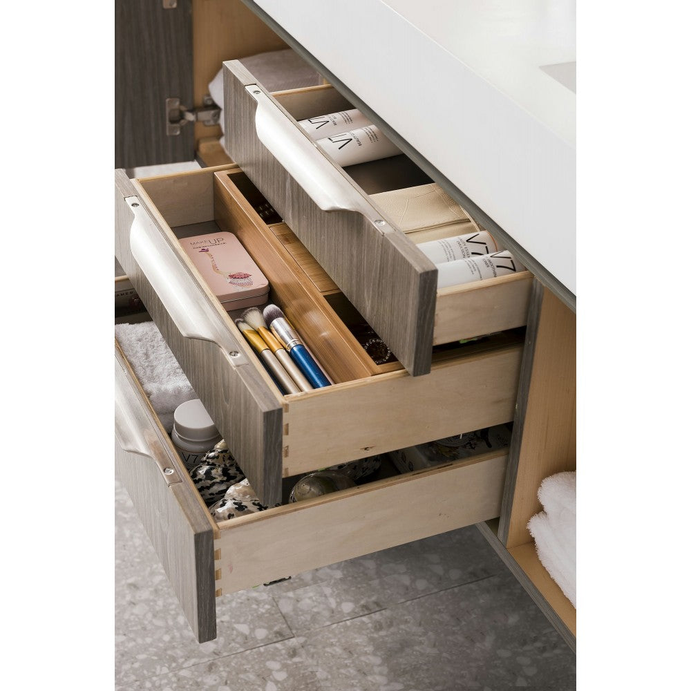 Mercer Island 59" Double Vanity, Ash Gray w/ Glossy White Composite Top