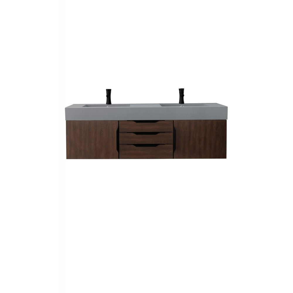Mercer Island 59" Double Vanity Coffee Oak Black w/Dusk Gray  Composite Top