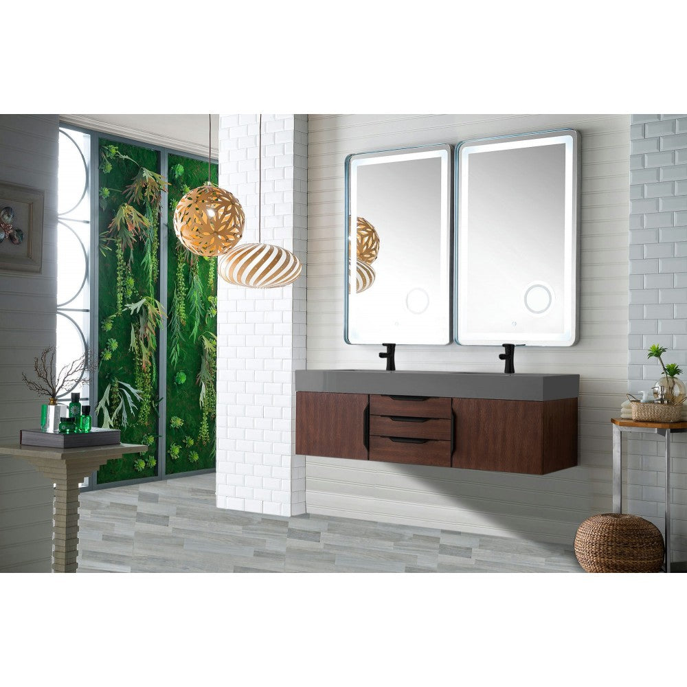 Mercer Island 59" Double Vanity Coffee Oak Black w/Dusk Gray  Composite Top