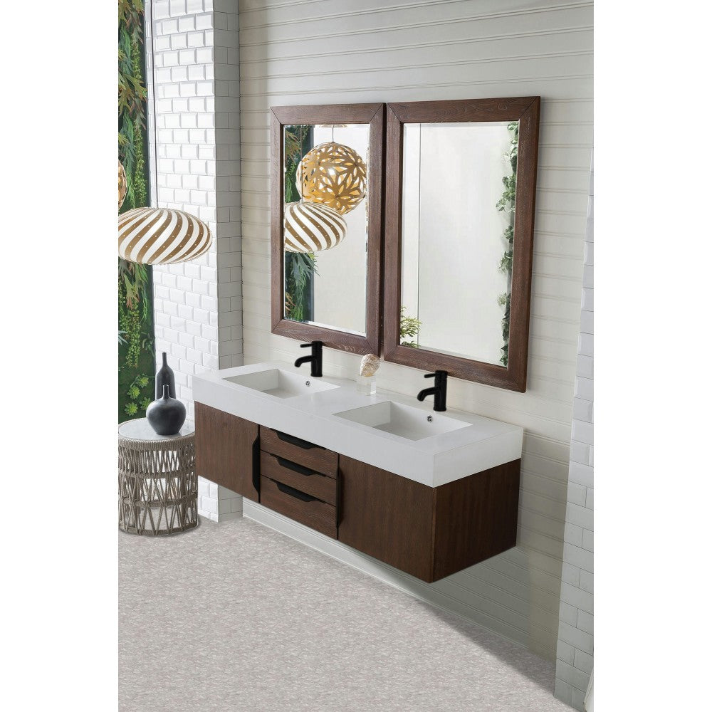 Mercer Island 59" Double Vanity Coffee Oak Black w/Glossy White Composite Top