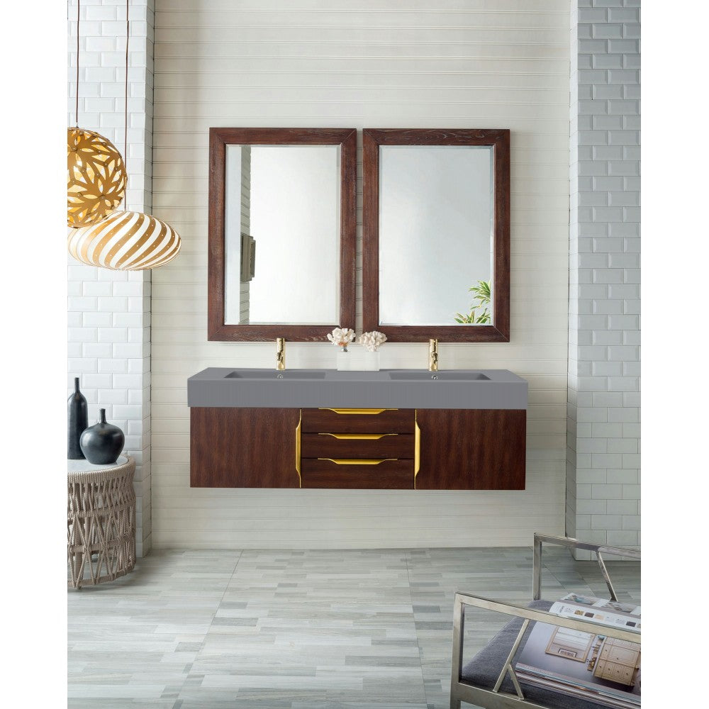 Mercer Island 59" Double Vanity Coffee Oak Radiant Gold,Dusk Gray Composite Top