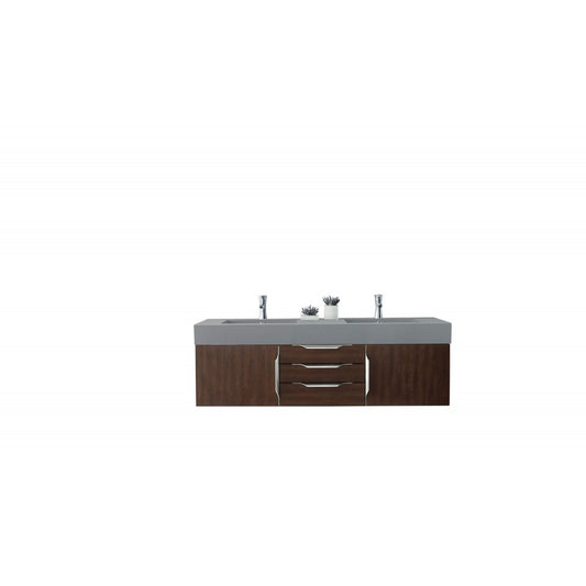 Mercer Island 59" Double Vanity, Coffee Oak w/ Dusk Gray Glossy Composite Top