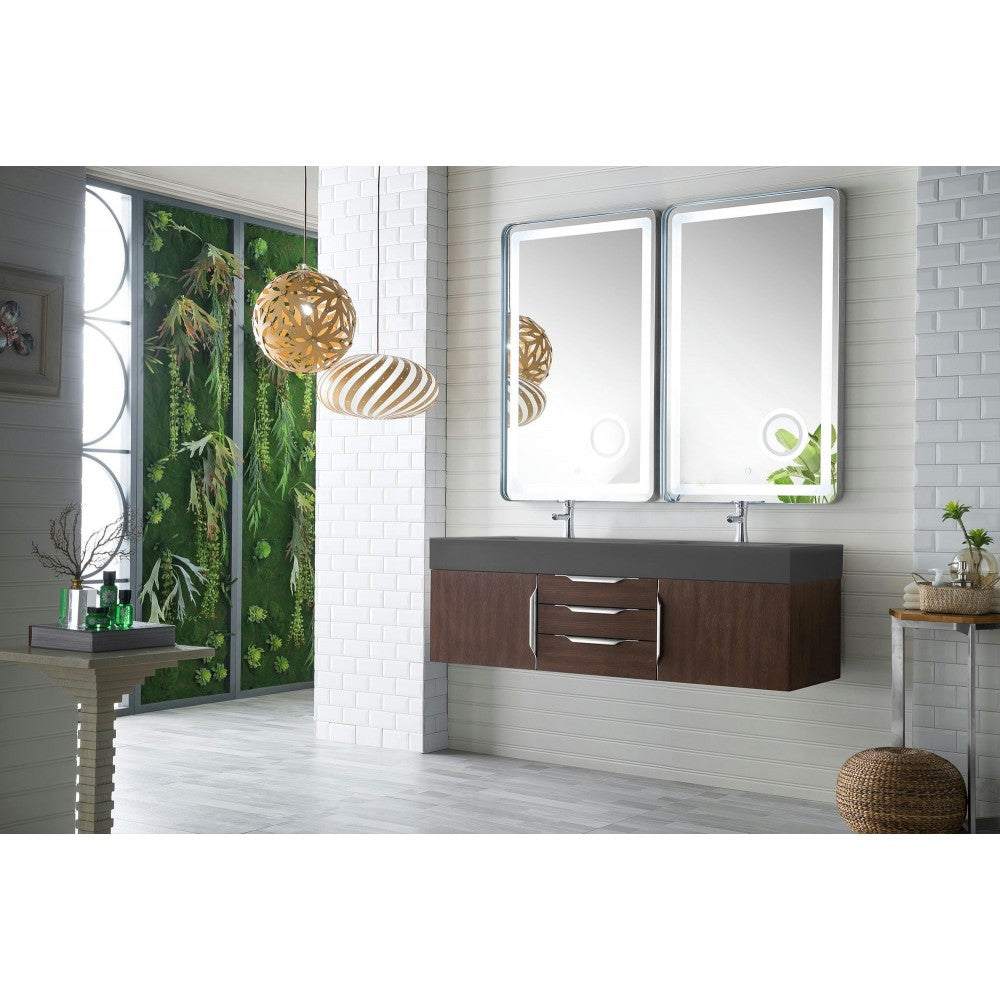Mercer Island 59" Double Vanity, Coffee Oak w/ Dusk Gray Glossy Composite Top