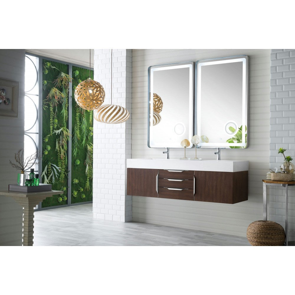 Mercer Island 59" Double Vanity, Coffee Oak w/ Glossy White Composite Top