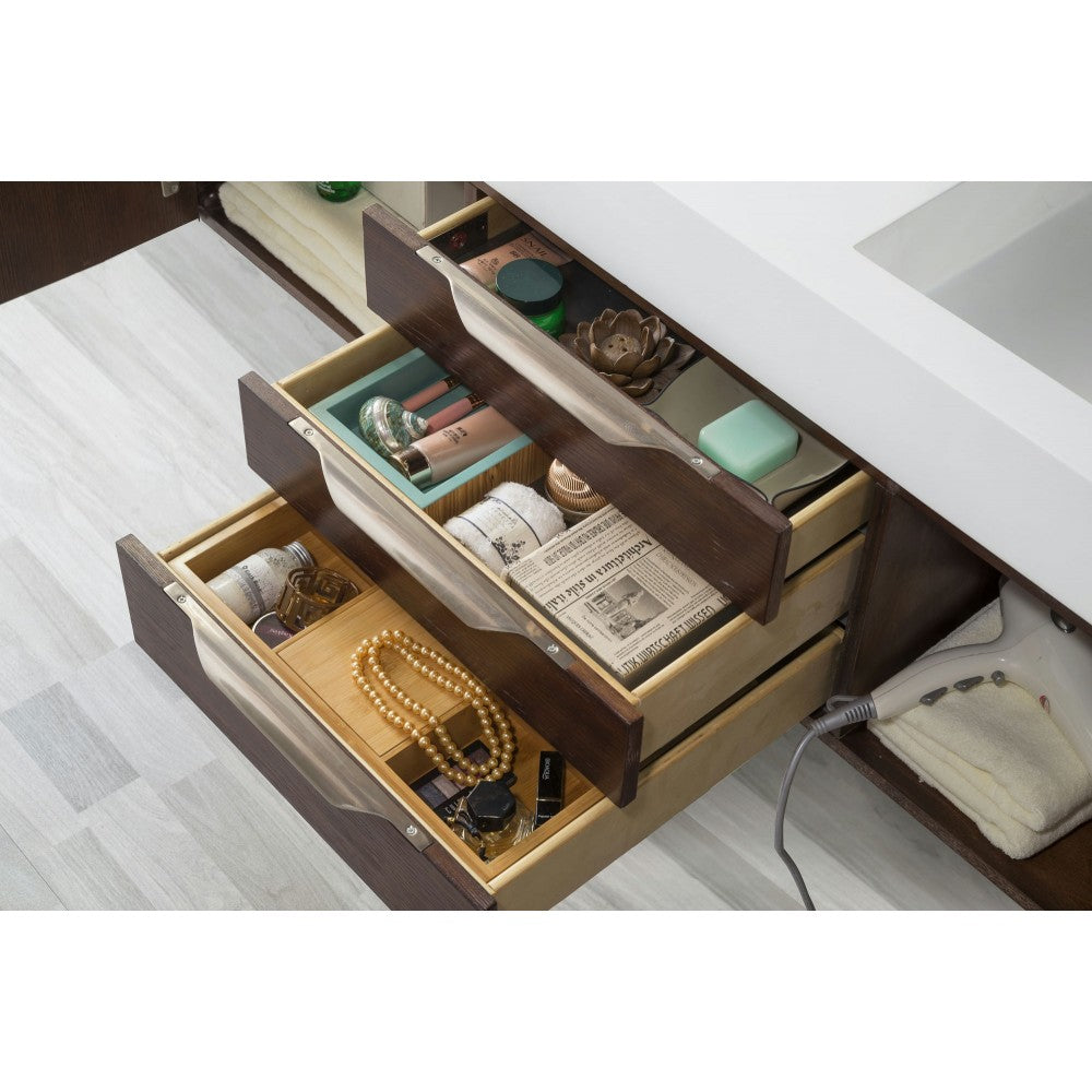 Mercer Island 59" Double Vanity, Coffee Oak w/ Glossy White Composite Top