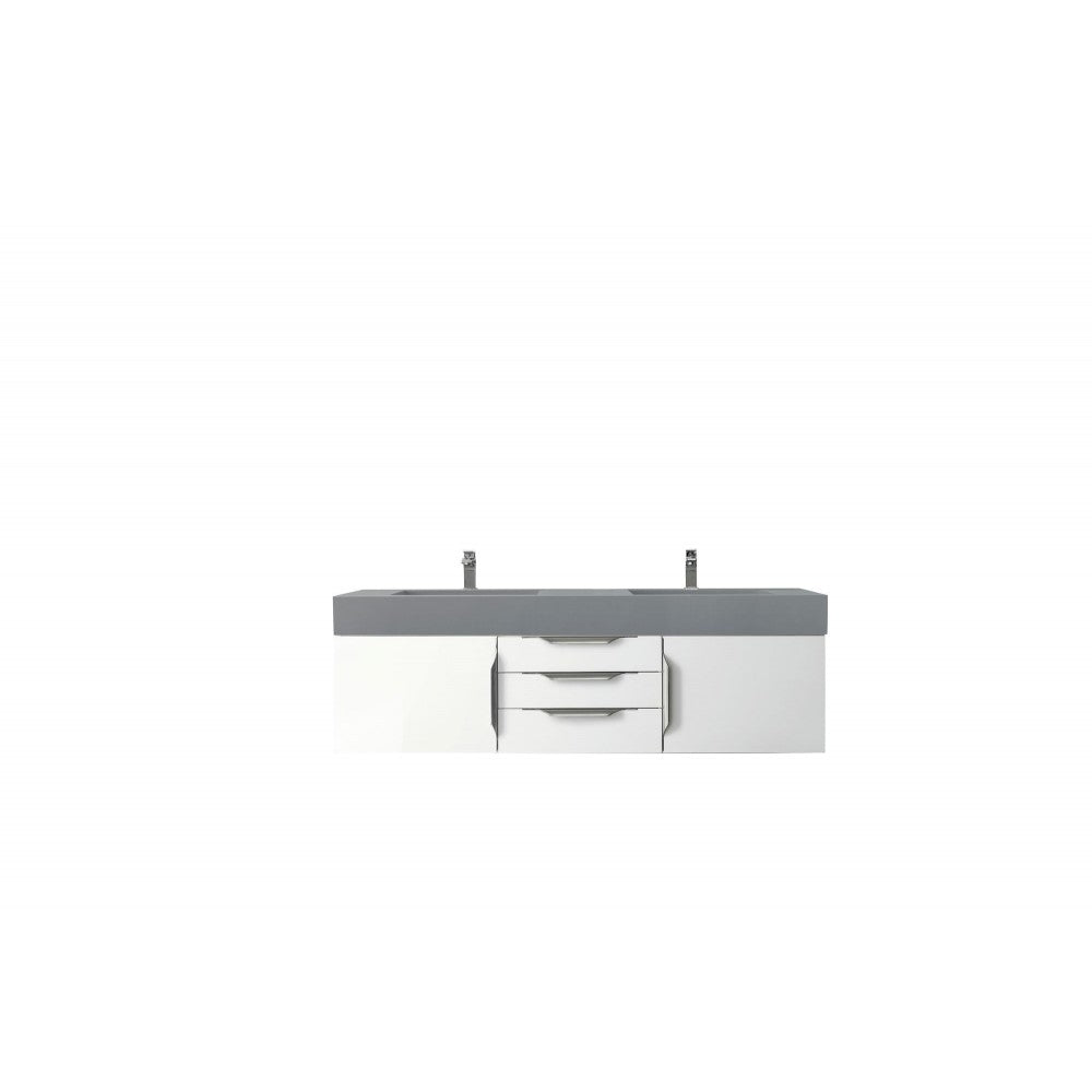 Mercer Island 59" Double Vanity, Glossy White w/ Dusk Gray Glossy Composite Top