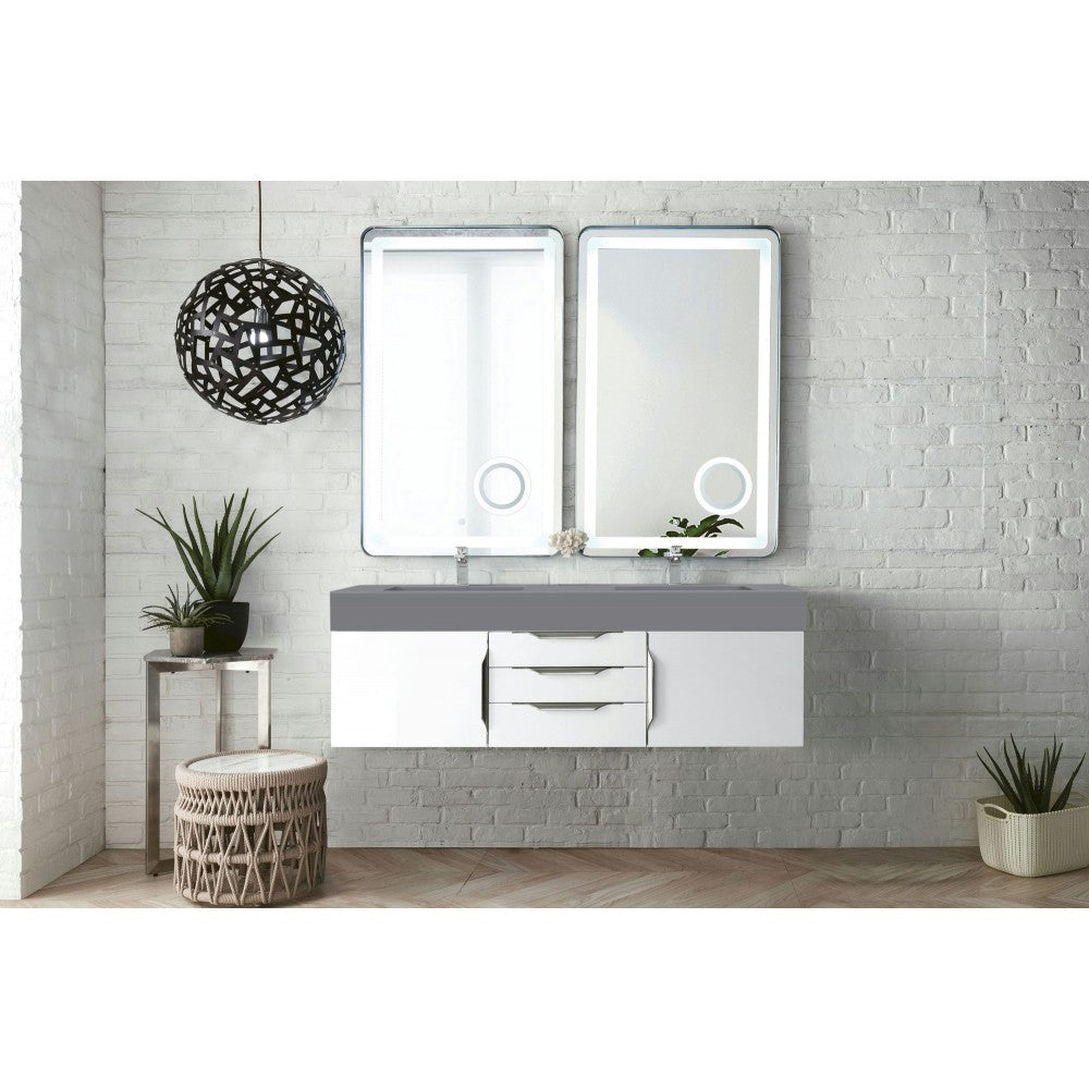 Mercer Island 59" Double Vanity, Glossy White w/ Dusk Gray Glossy Composite Top