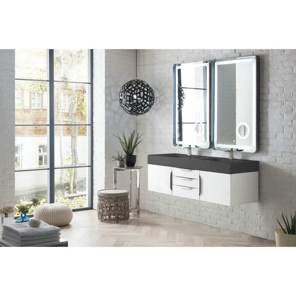 Mercer Island 59" Double Vanity, Glossy White w/ Dusk Gray Glossy Composite Top