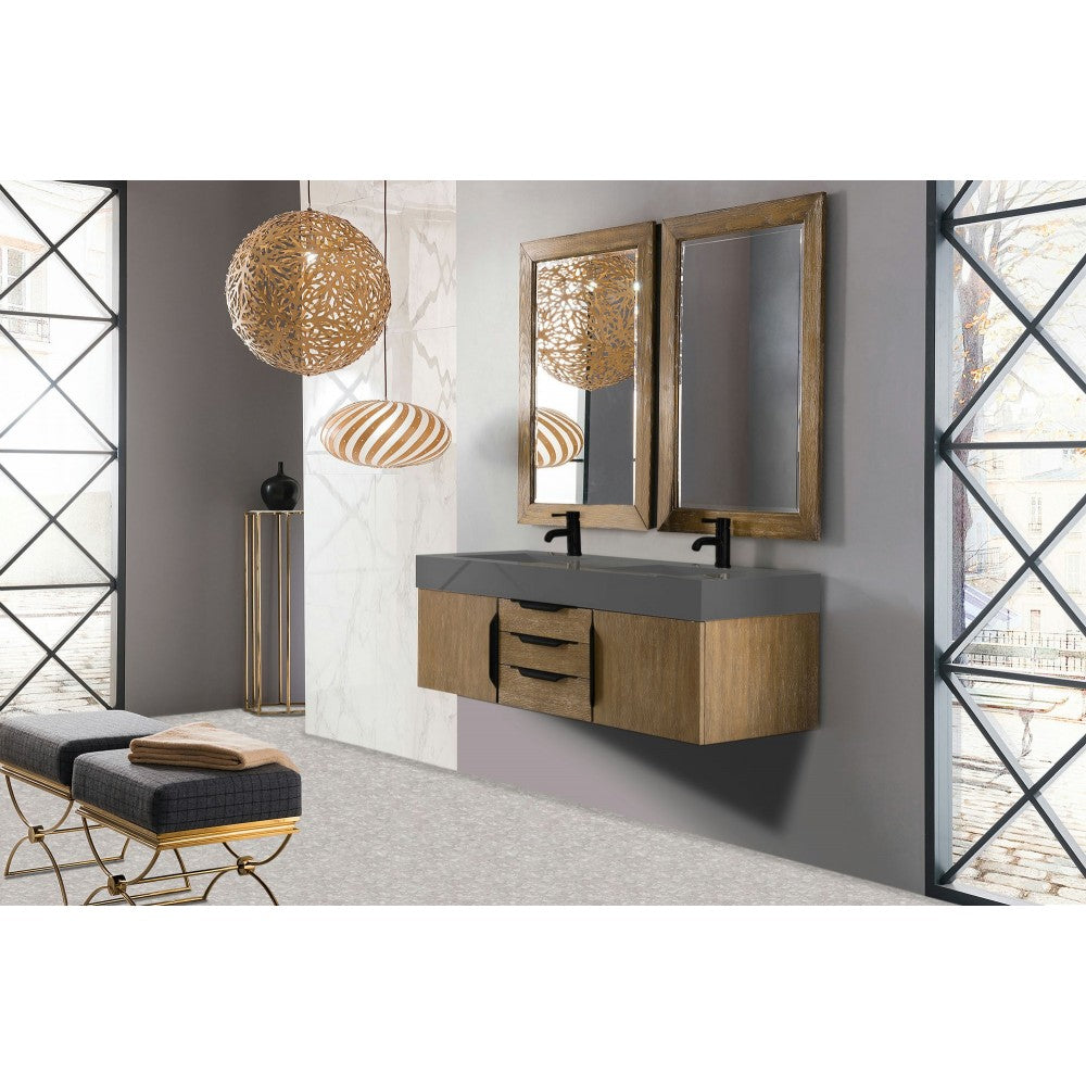 Mercer Island 59" Double Vanity Latte Oak Black w/Dusk Gray Glossy Composite Top