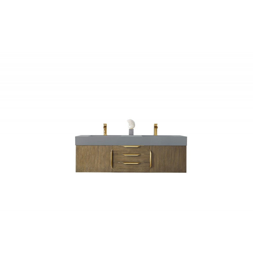 Mercer Island 59" Double Vanity Latte Oak Radiant Gold,Dusk Gray Composite Top