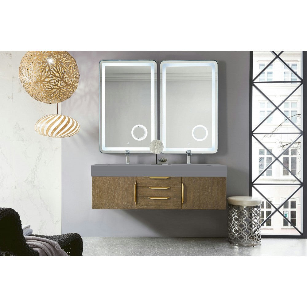 Mercer Island 59" Double Vanity Latte Oak Radiant Gold,Dusk Gray Composite Top