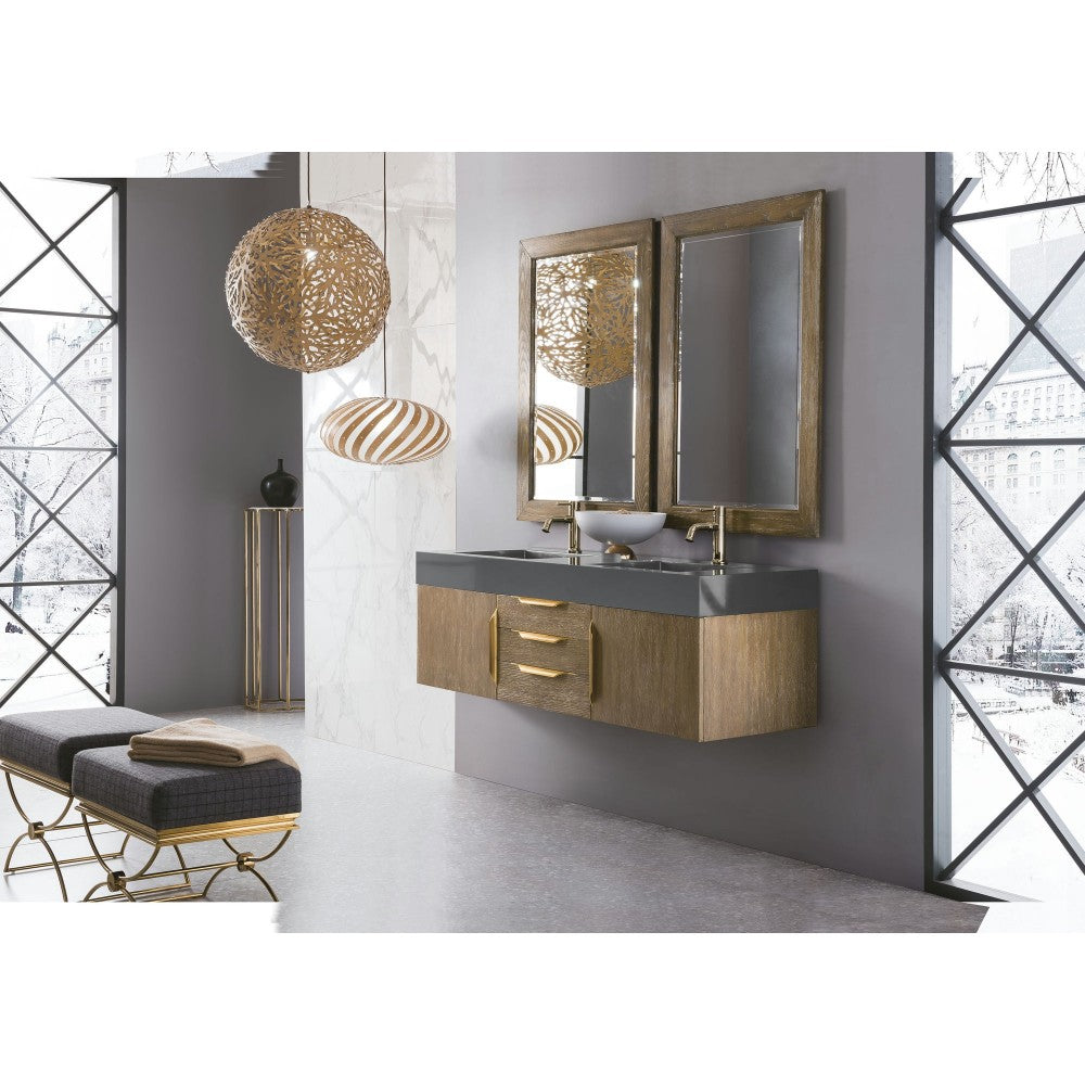 Mercer Island 59" Double Vanity Latte Oak Radiant Gold,Dusk Gray Composite Top
