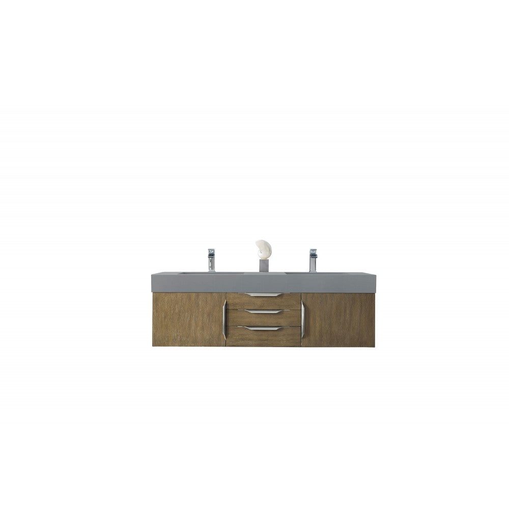 Mercer Island 59" Double Vanity, Latte Oak w/ Dusk Gray Glossy Composite Top