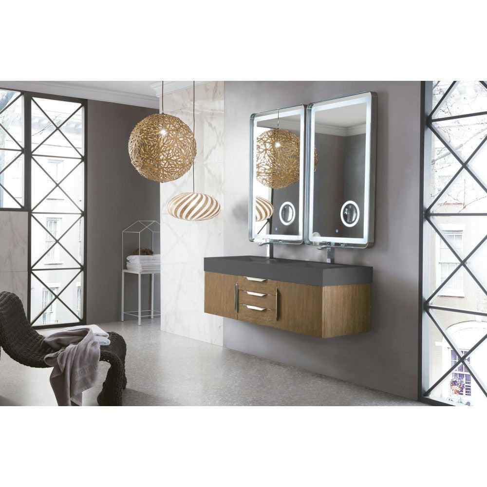 Mercer Island 59" Double Vanity, Latte Oak w/ Dusk Gray Glossy Composite Top