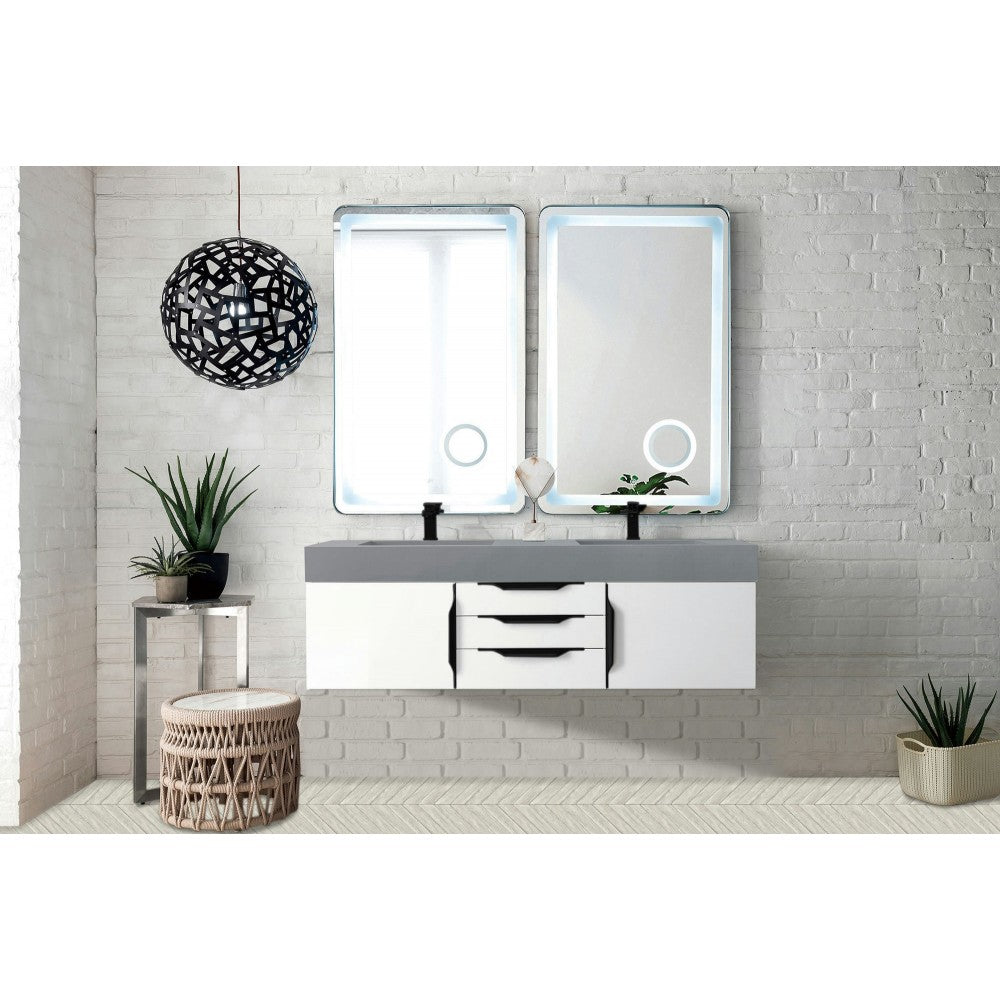 Mercer Island 59" Double Vanity  White Black w/Dusk Gray  Composite Top