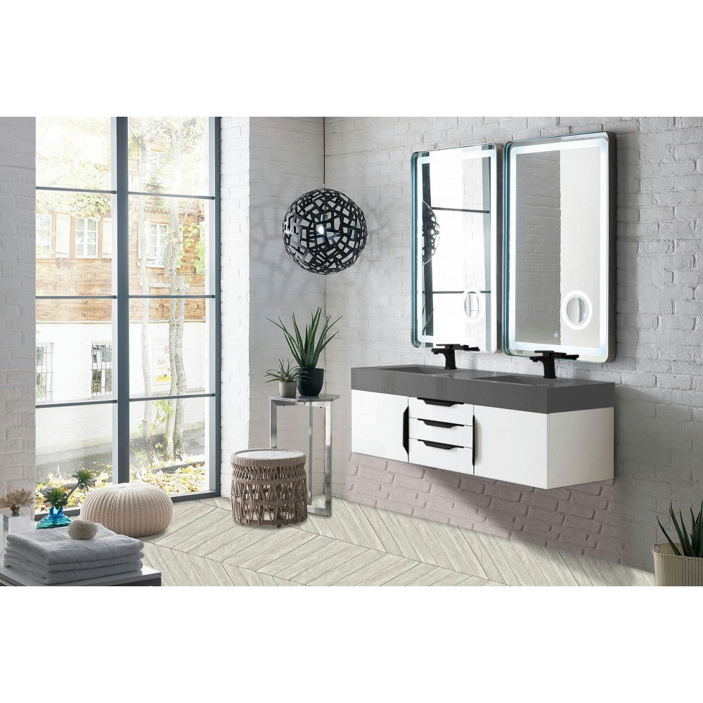Mercer Island 59" Double Vanity  White Black w/Dusk Gray  Composite Top
