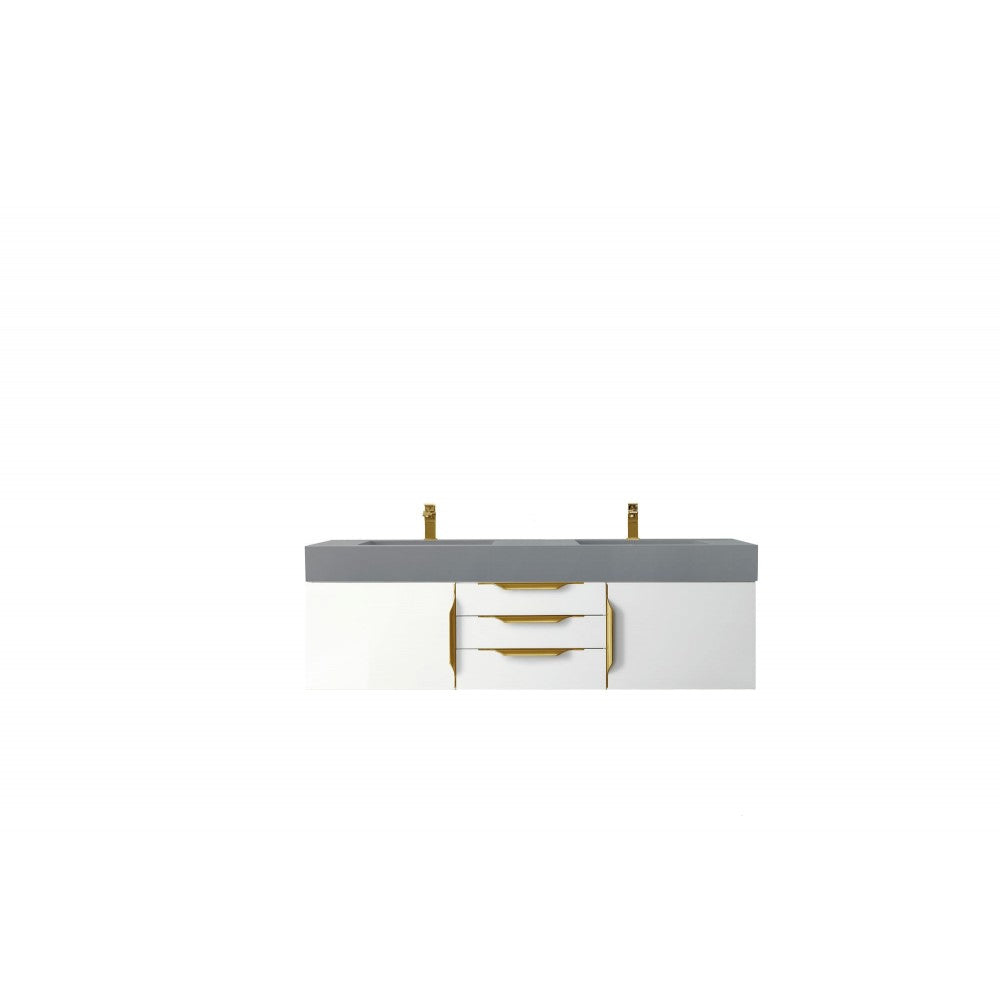 Mercer Island 59" Double Vanity  White Radiant Gold w/Dusk Gray  Composite Top
