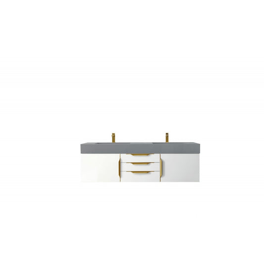 Mercer Island 59" Double Vanity  White Radiant Gold w/Dusk Gray  Composite Top