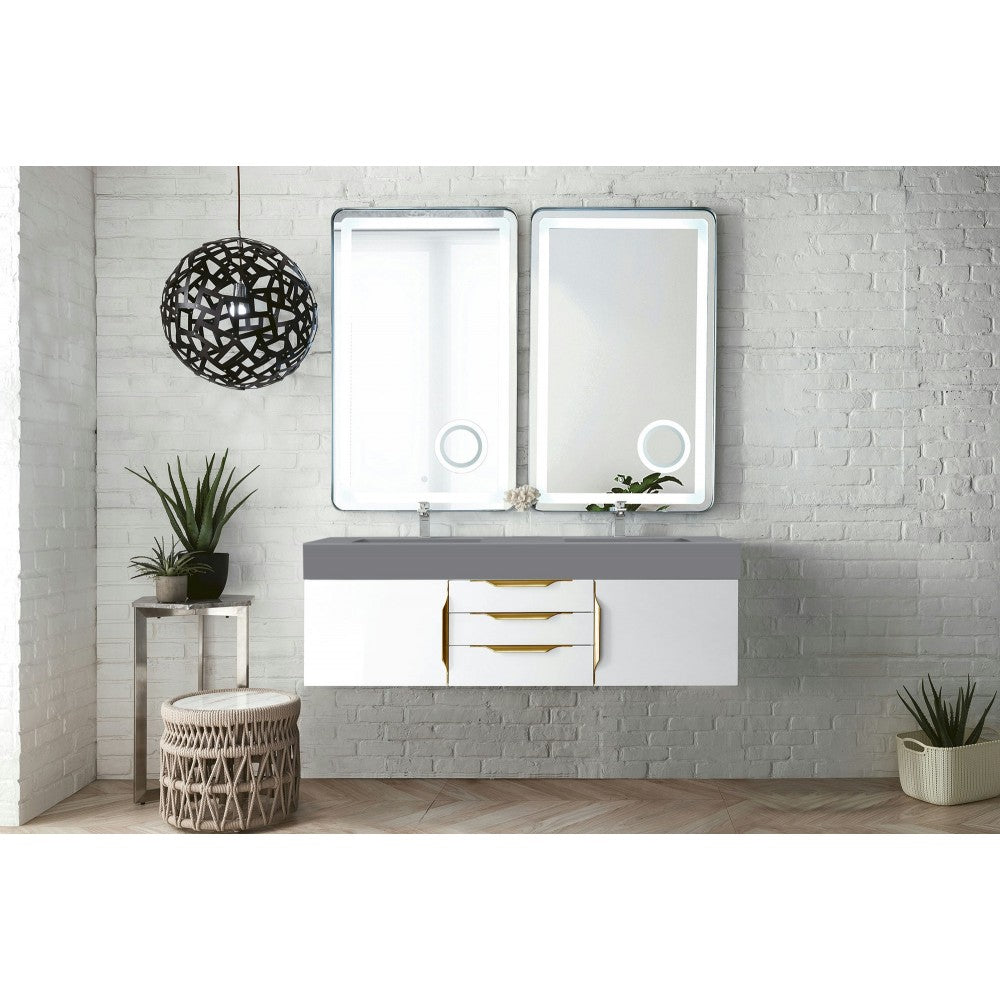Mercer Island 59" Double Vanity  White Radiant Gold w/Dusk Gray  Composite Top