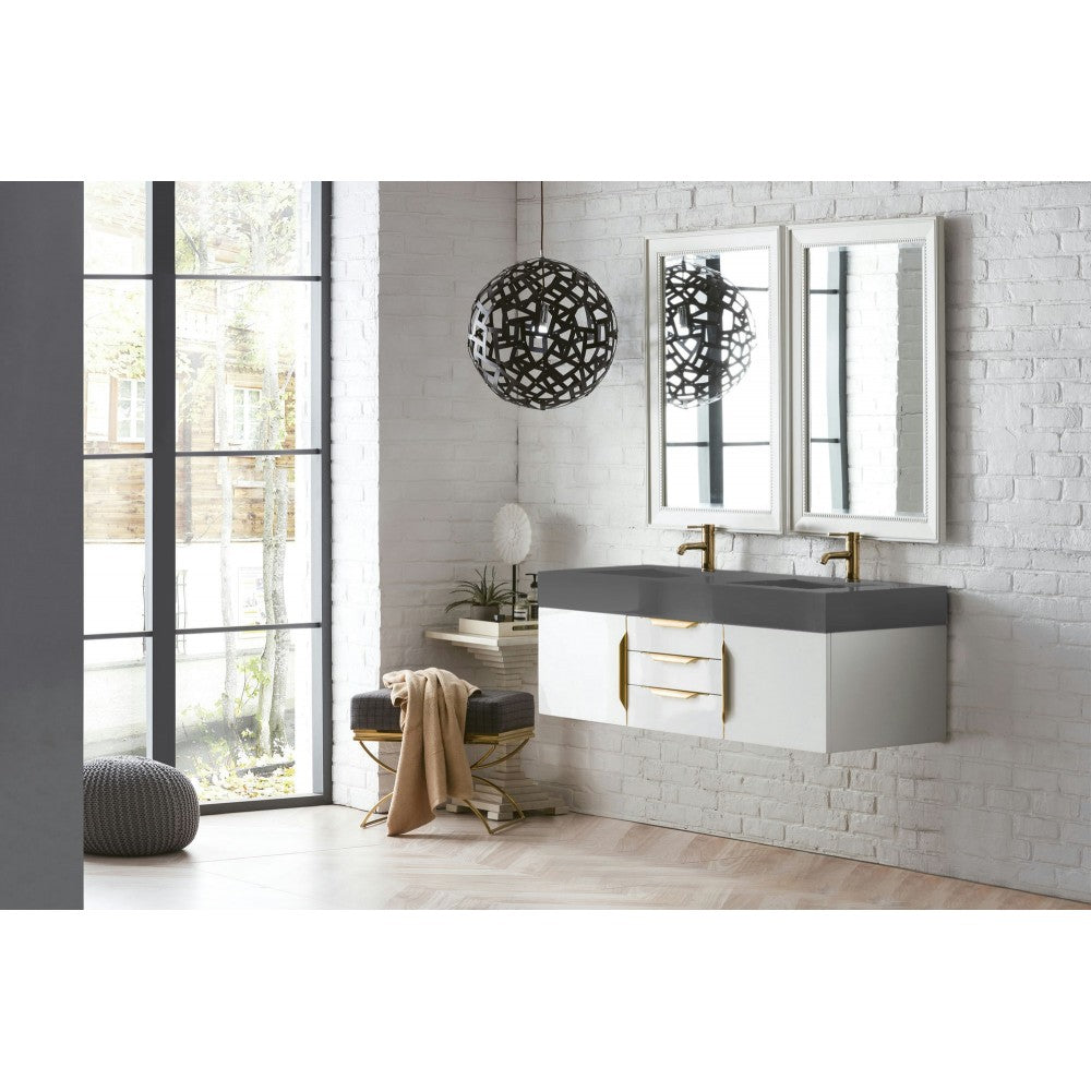 Mercer Island 59" Double Vanity  White Radiant Gold w/Dusk Gray  Composite Top