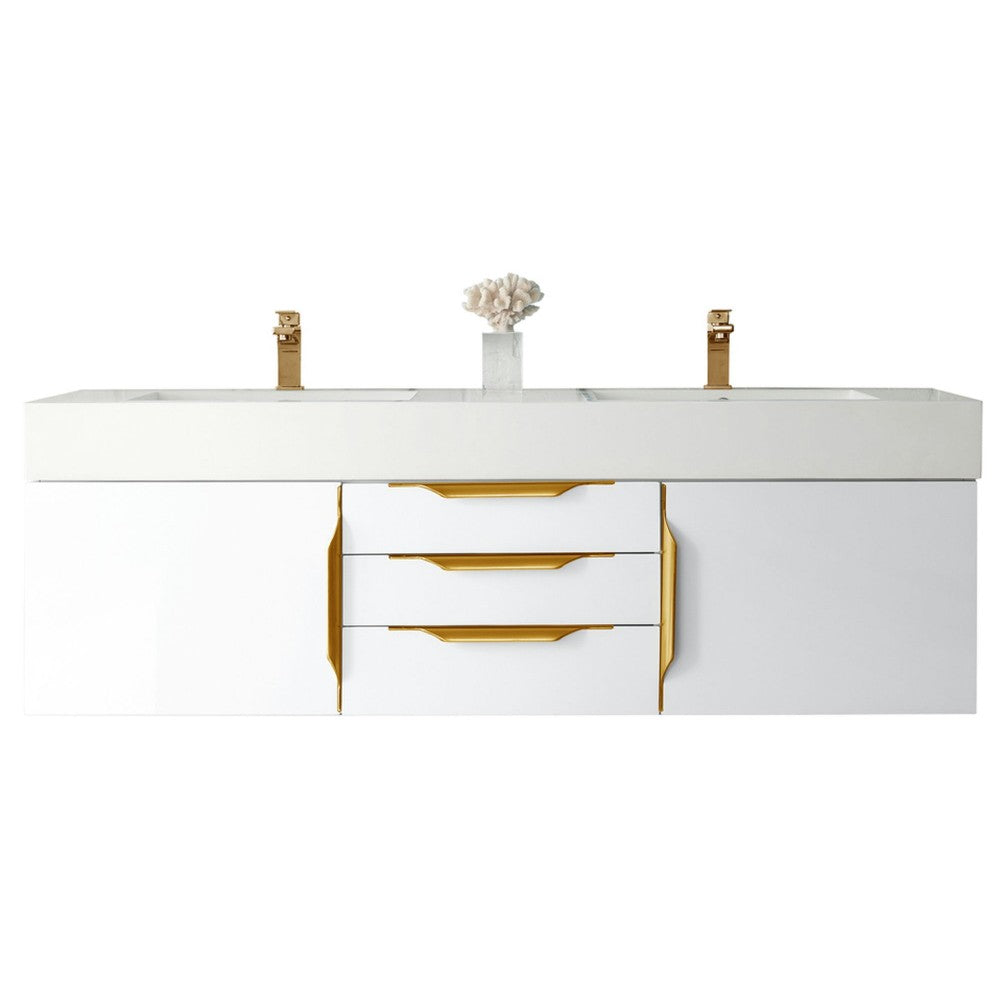 Mercer Island 59" Double Vanity  White Radiant Gold w/ White Composite Top