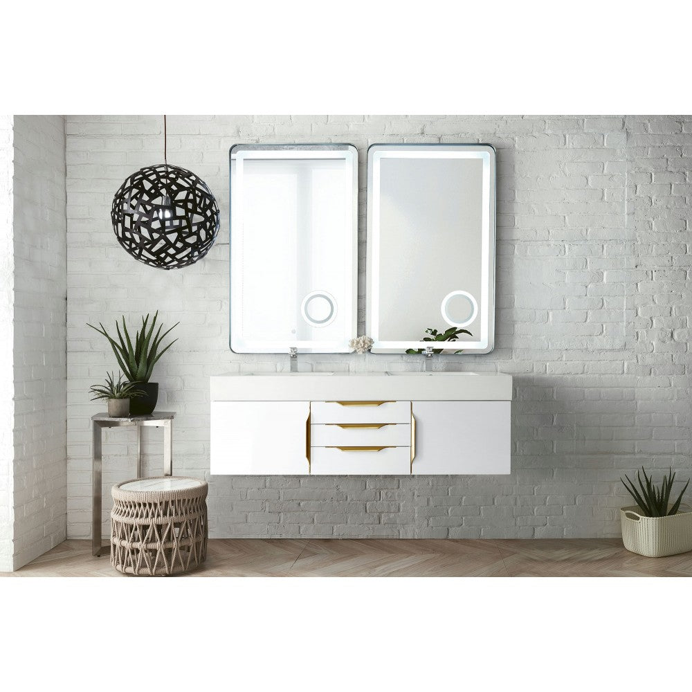 Mercer Island 59" Double Vanity  White Radiant Gold w/ White Composite Top