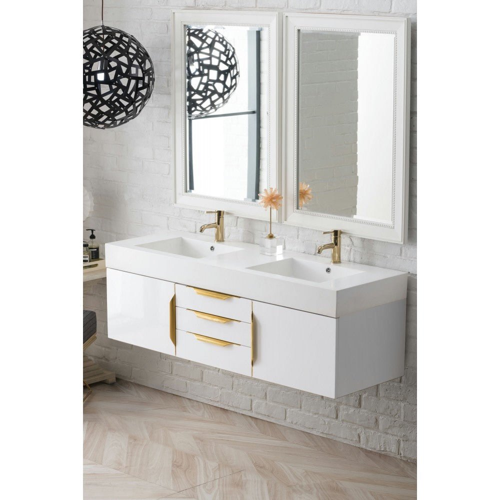 Mercer Island 59" Double Vanity  White Radiant Gold w/ White Composite Top