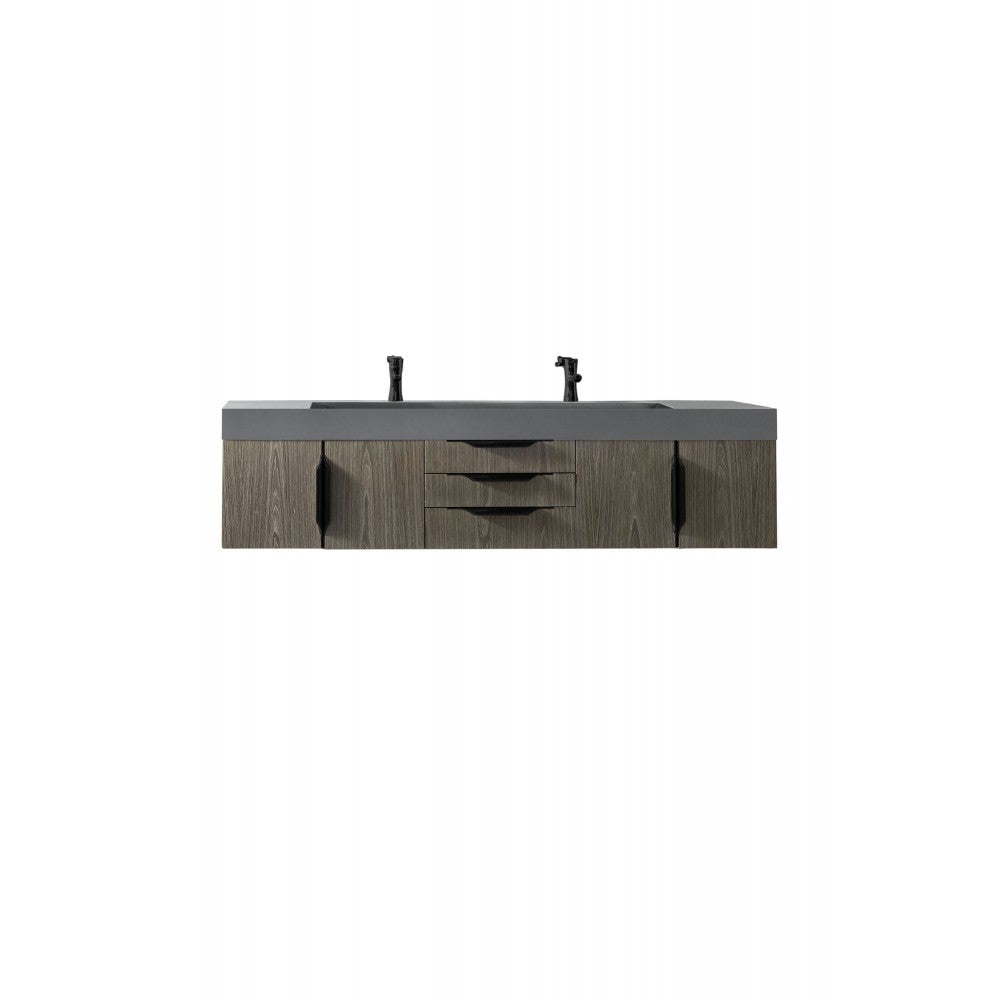 Mercer Island 72" Double Vanity Ash Gray Black w/Dusk Gray Glossy Composite Top