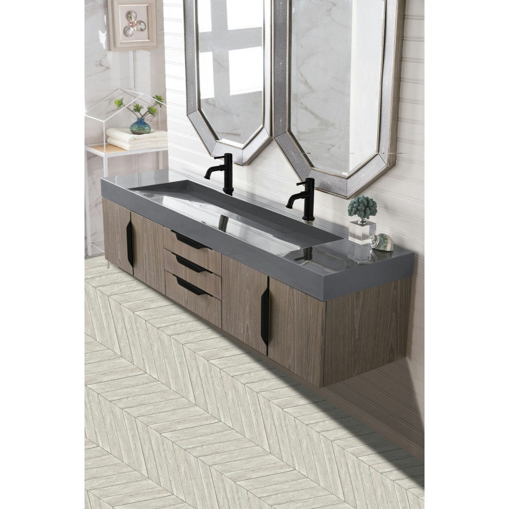 Mercer Island 72" Double Vanity Ash Gray Black w/Dusk Gray Glossy Composite Top