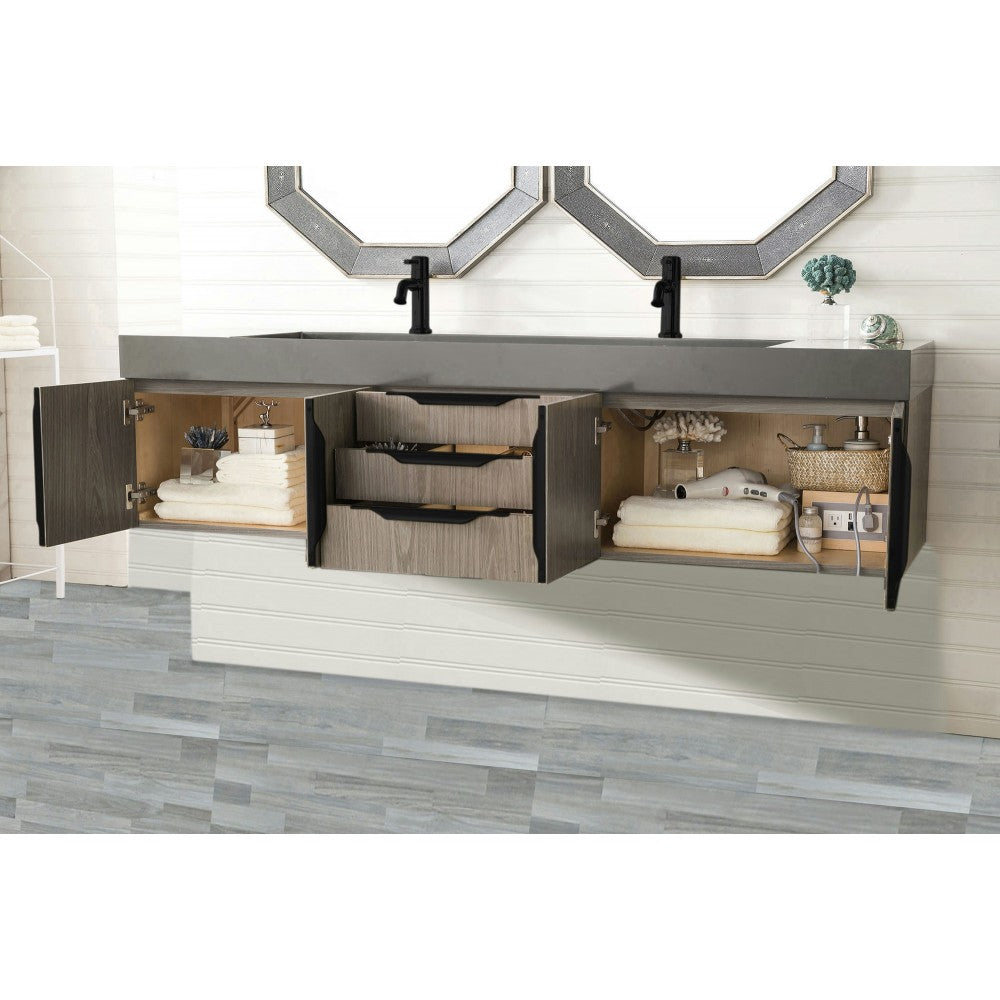Mercer Island 72" Double Vanity Ash Gray Black w/Dusk Gray Glossy Composite Top