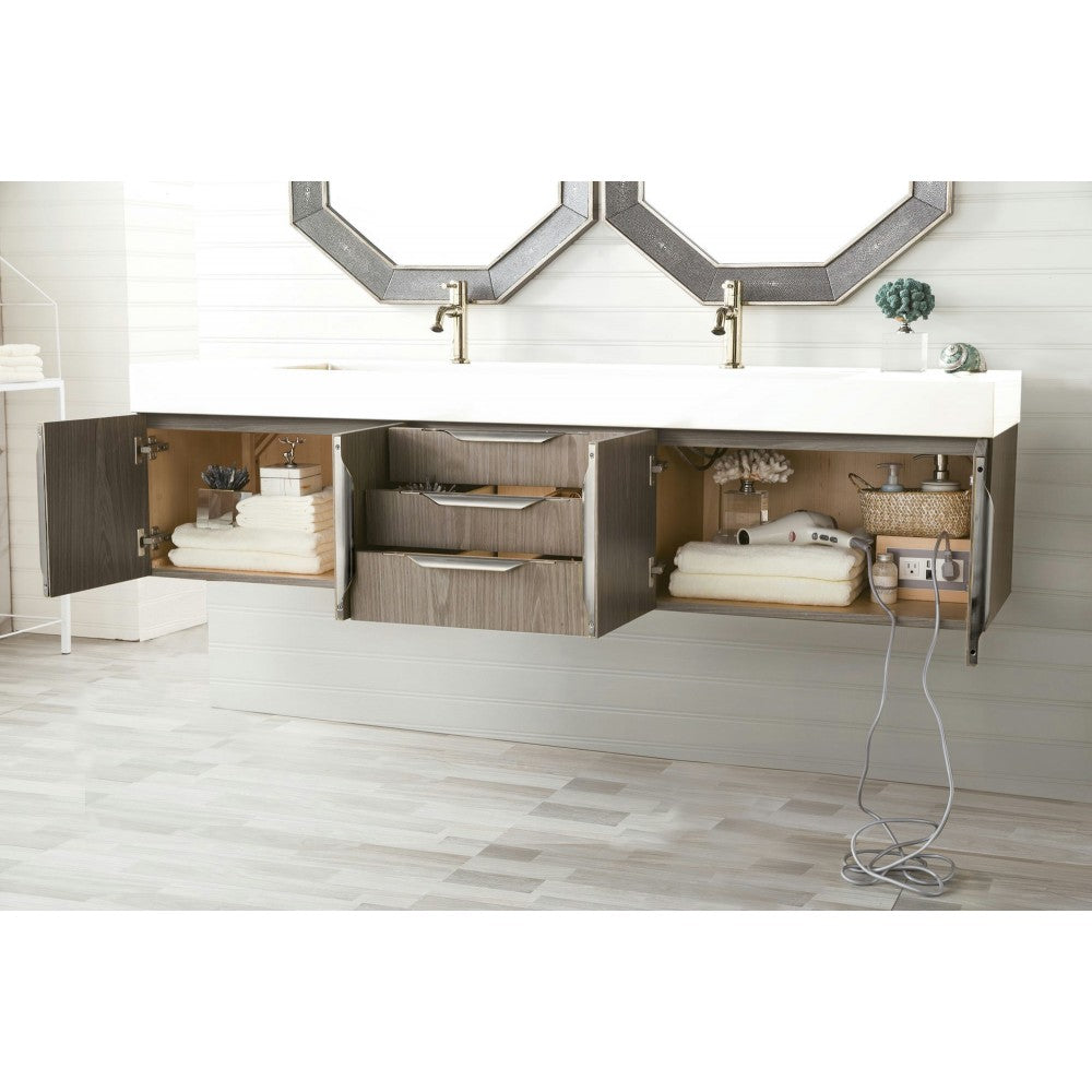 Mercer Island 72" Double Vanity, Ash Gray w/ Glossy White Composite Top