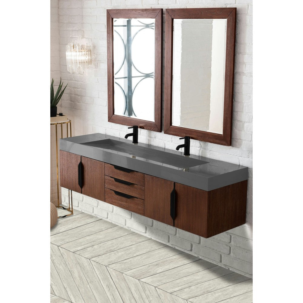 Mercer Island 72" Double Vanity Coffee Oak Black w/Dusk Gray  Composite Top