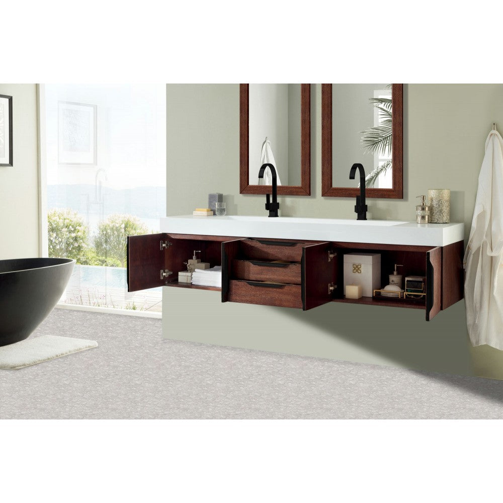 Mercer Island 72" Double Vanity Coffee Oak Black w/Glossy White Composite Top