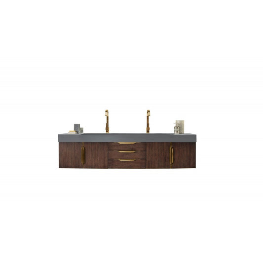 Mercer Island 72" Double Vanity Coffee Oak Radiant Gold,Dusk Gray Composite Top