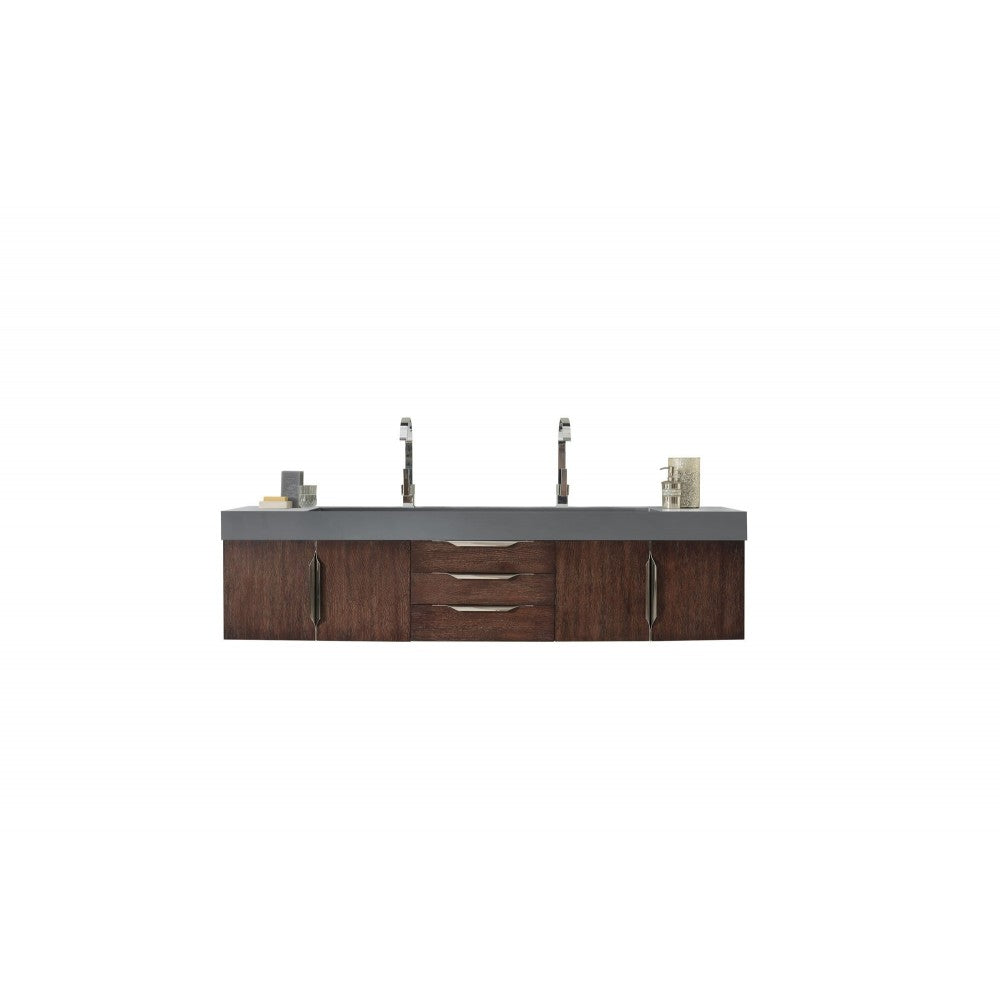 Mercer Island 72" Double Vanity, Coffee Oak w/ Dusk Gray Glossy Composite Top