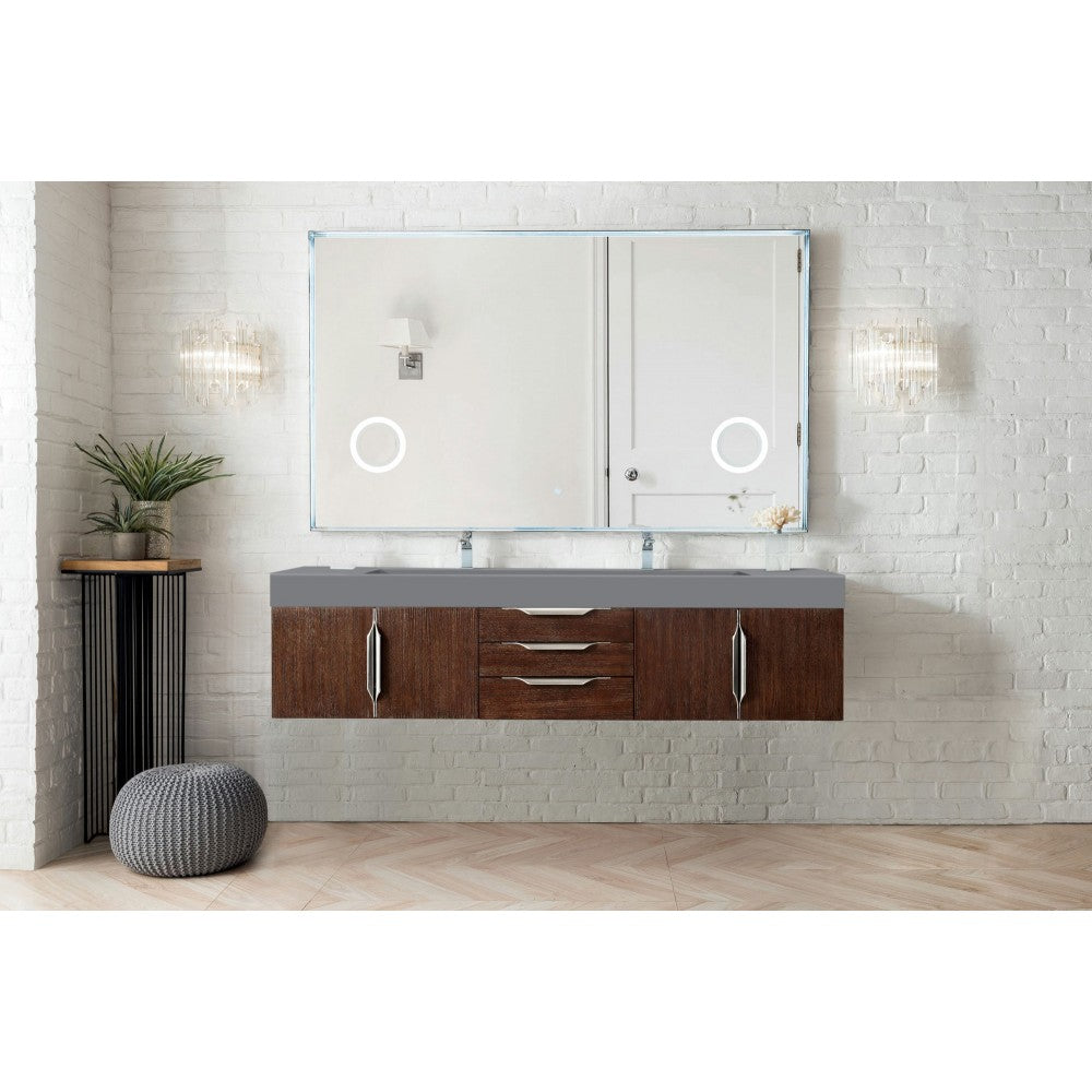 Mercer Island 72" Double Vanity, Coffee Oak w/ Dusk Gray Glossy Composite Top