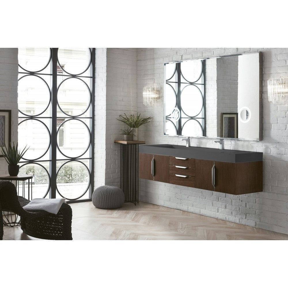 Mercer Island 72" Double Vanity, Coffee Oak w/ Dusk Gray Glossy Composite Top