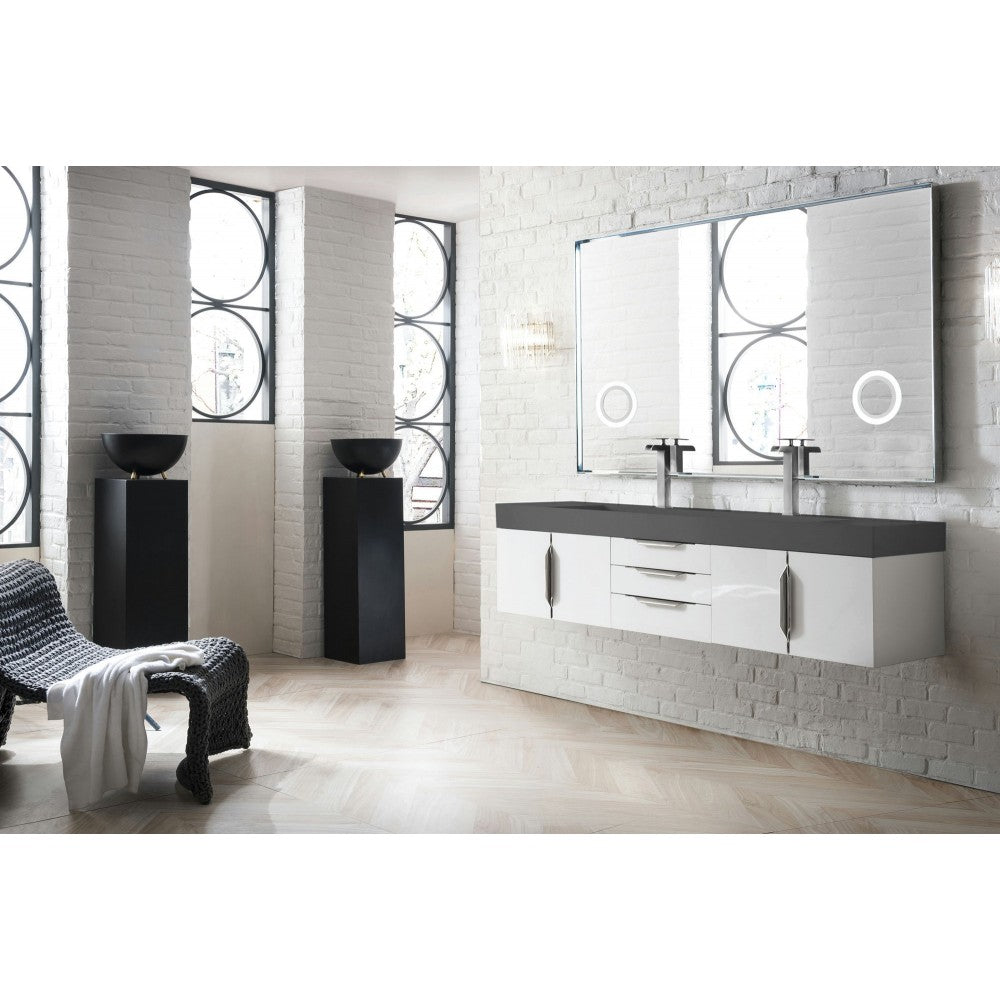 Mercer Island 72" Double Vanity, Glossy White w/ Dusk Gray Glossy Composite Top