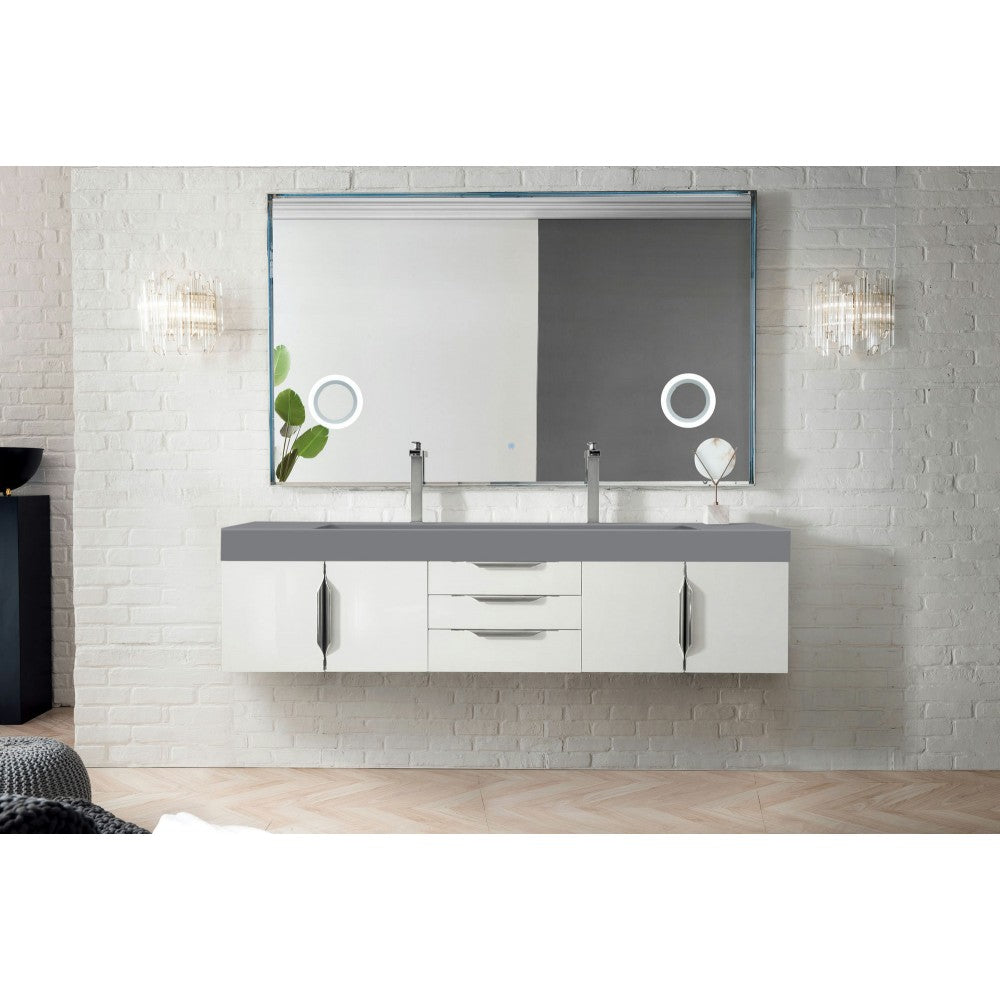 Mercer Island 72" Double Vanity, Glossy White w/ Dusk Gray Glossy Composite Top