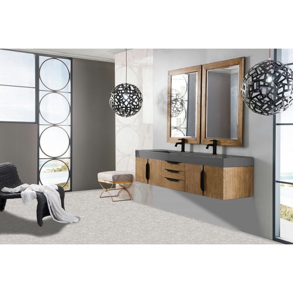Mercer Island 72" Double Vanity Latte Oak Black w/Dusk Gray Glossy Composite Top