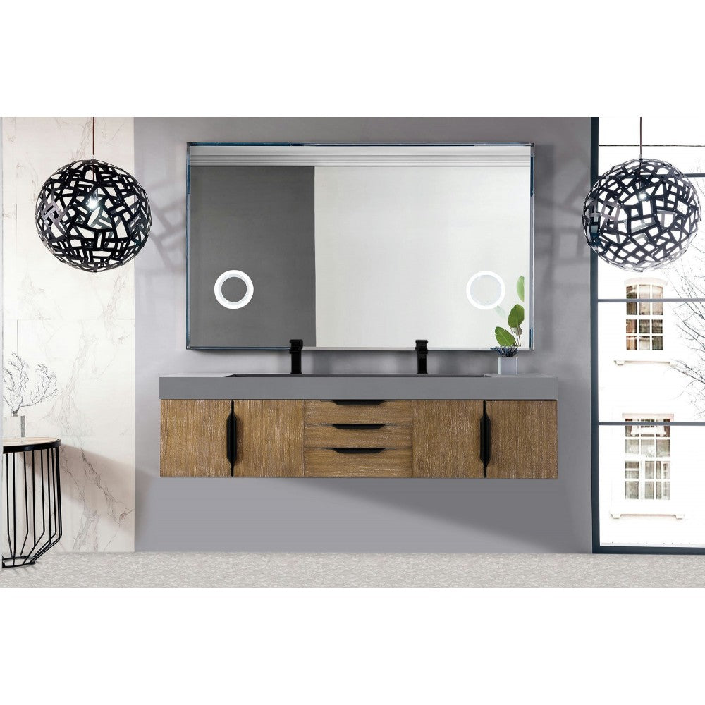 Mercer Island 72" Double Vanity Latte Oak Black w/Dusk Gray Glossy Composite Top