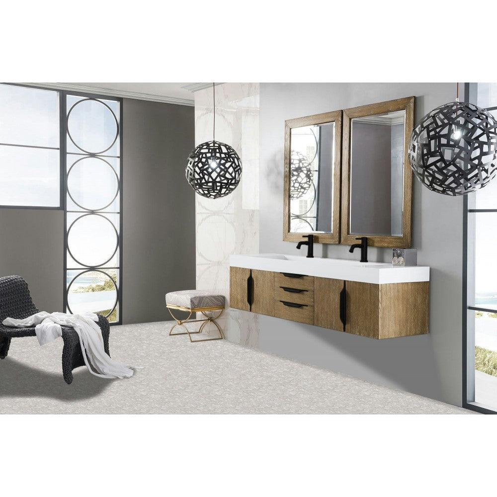 Mercer Island 72" Double Vanity Latte Oak Black w/Glossy White Composite Top