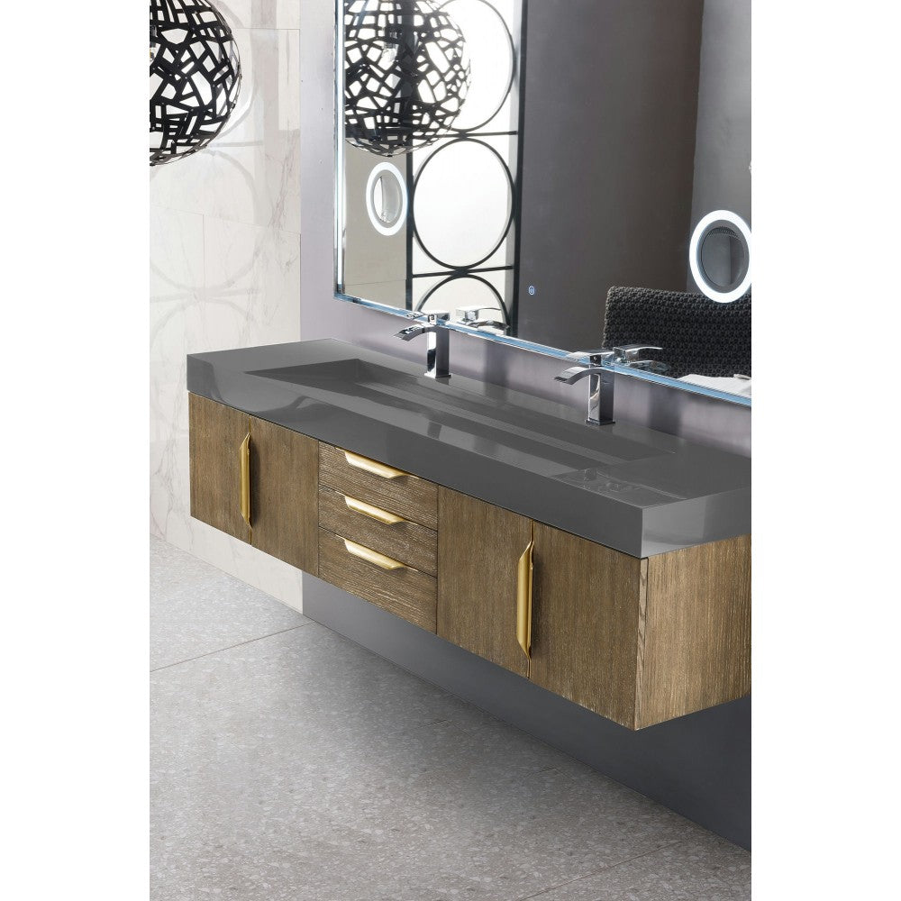 Mercer Island 72" Double Vanity Latte Oak Radiant Gold,Dusk Gray Composite Top