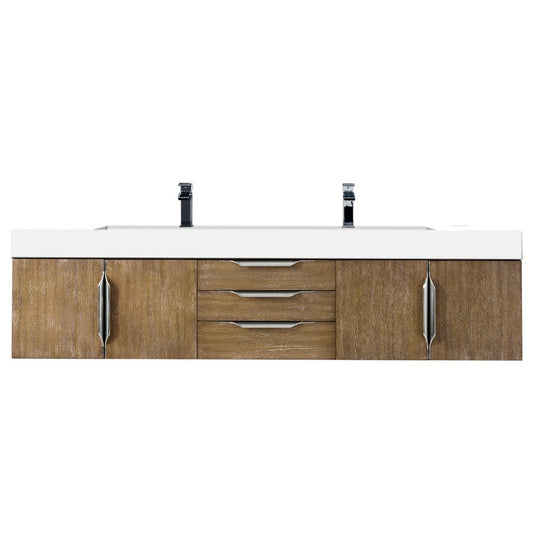 Mercer Island 72" Double Vanity,  Latte Oak w/ Glossy White Composite Top